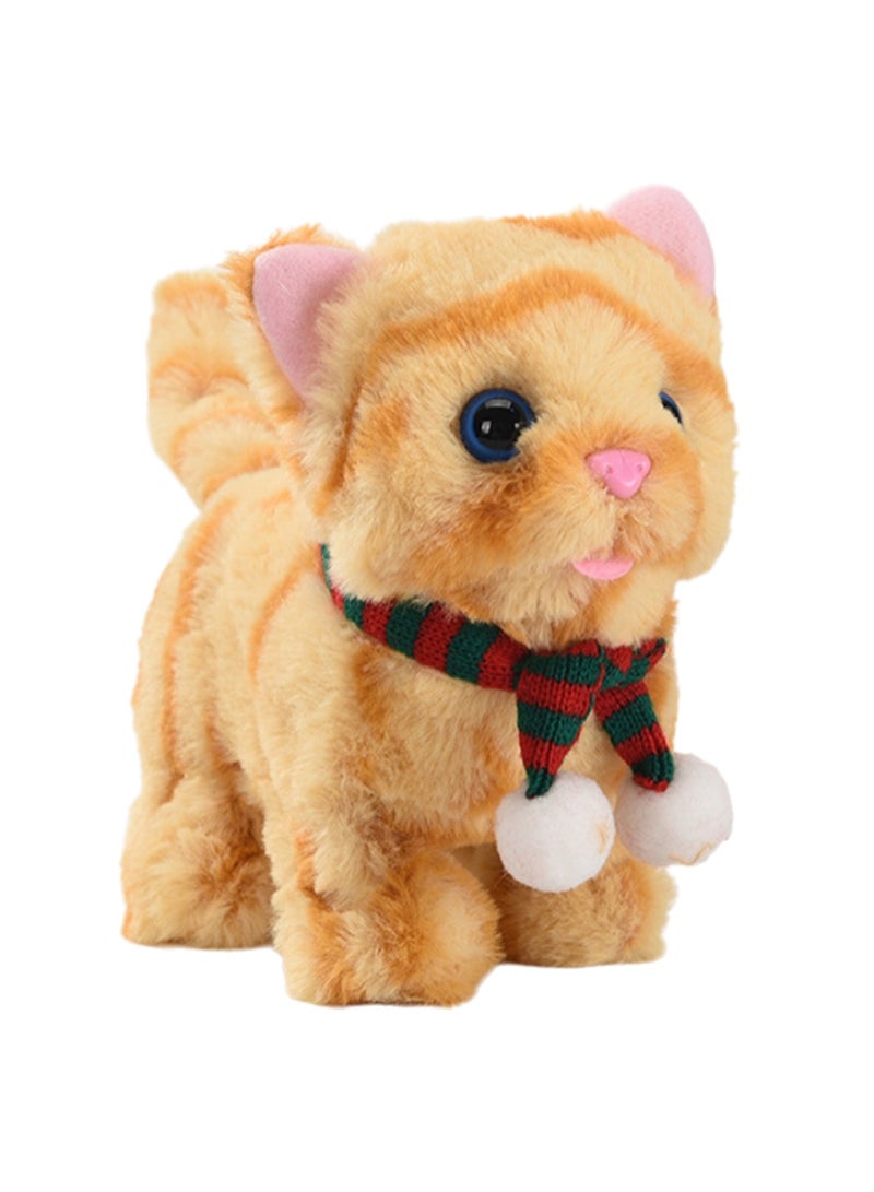 Yellow Scarf Cat Electric Plush Kitten Toy Walks, Calls And Moves Machine Simulation Plush Touch Interactive Toy Suitable For Children And Babies - Image 1