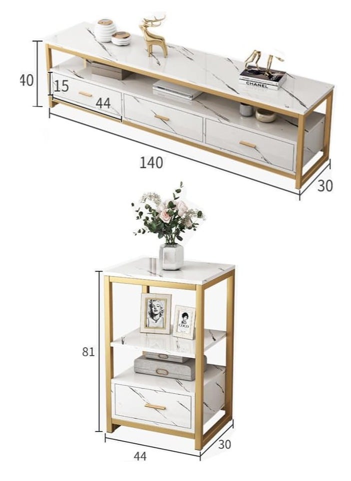 GoldenLike - TV Cabinet Modern Television Stand TV Combination Cabinet Simple TV Table Imitation Marble Pattern Multifunctional Storage Cabinet for Living Room(Black) - Image 1