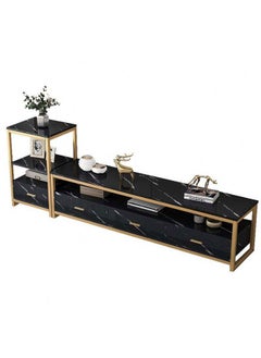 GoldenLike TV Cabinet Modern Television Stand TV Combination Cabinet Simple TV Table Imitation Marble Pattern Multifunctional Storage Cabinet for Living Room(Black)  - Image 1