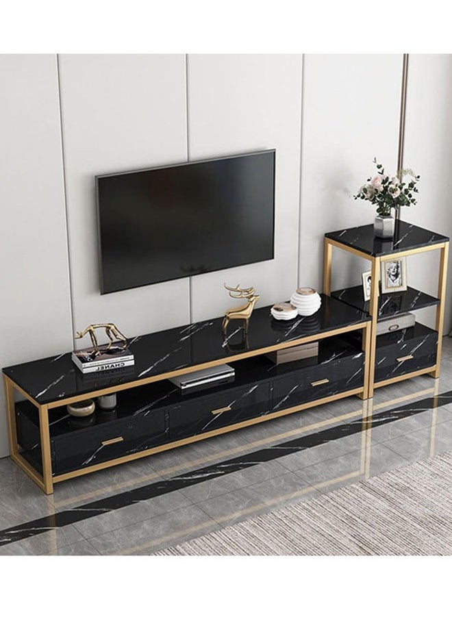 GoldenLike - TV Cabinet Modern Television Stand TV Combination Cabinet Simple TV Table Imitation Marble Pattern Multifunctional Storage Cabinet for Living Room(Black) - Image 1