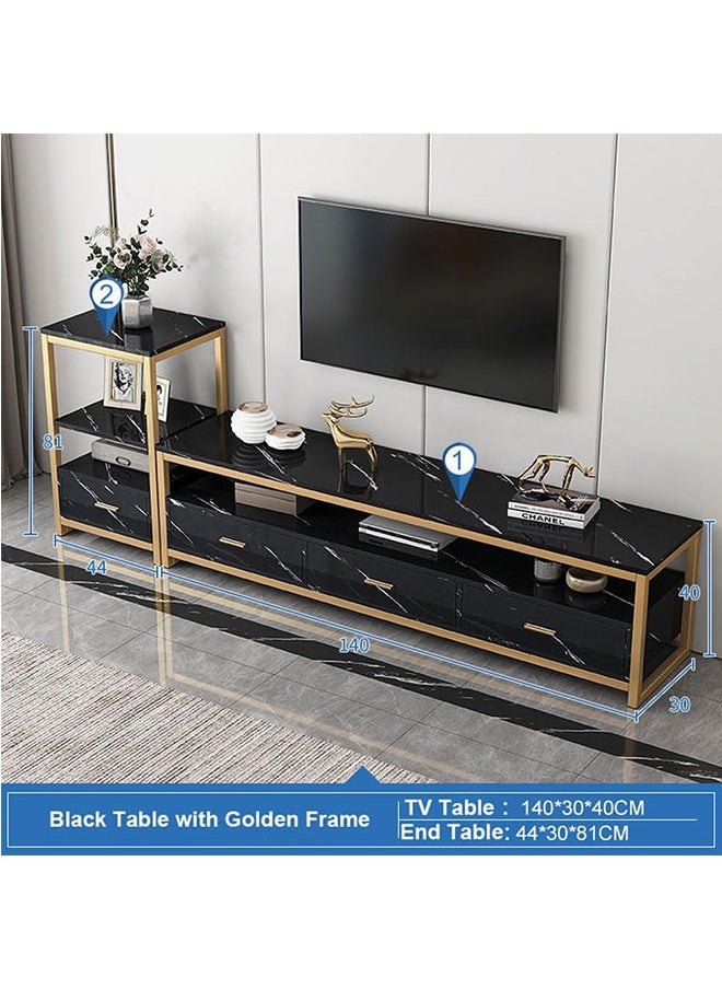 GoldenLike TV Cabinet Modern Television Stand TV Combination Cabinet Simple TV Table Imitation Marble Pattern Multifunctional Storage Cabinet for Living Room(Black)  - Image 2