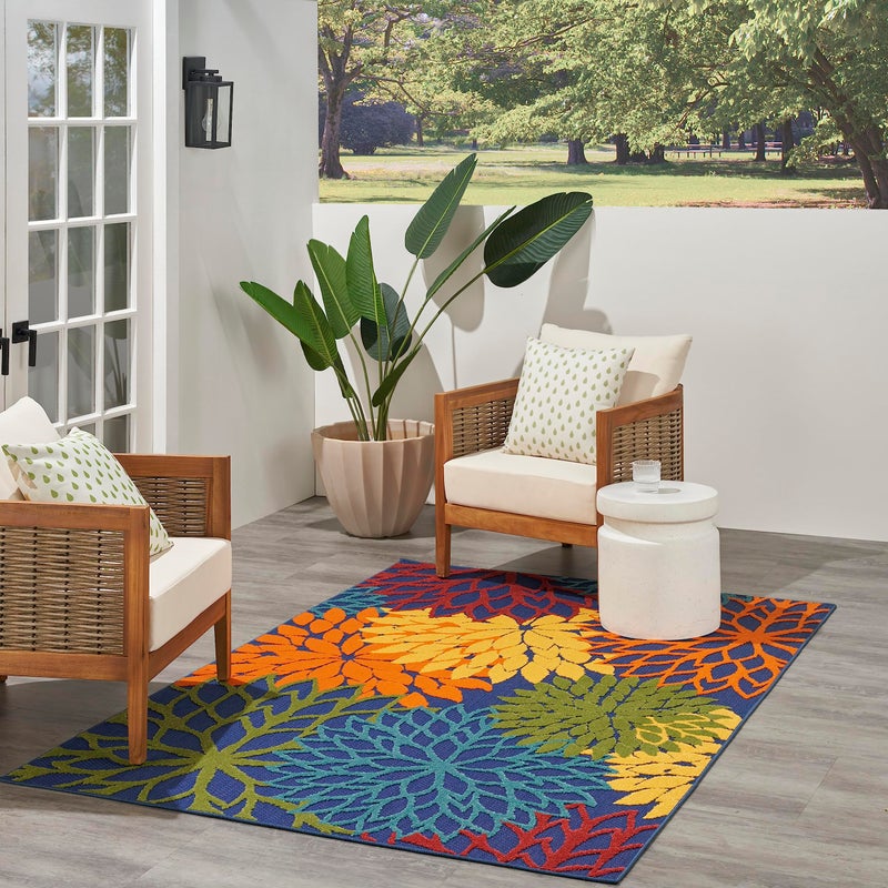 Nourison Home Aloha Indoor-Outdoor Navy Multicolor 5'3" x 7'5" Area Rug, Easy Cleaning, Non Shedding, Bed Room, Living Room, Dining Room, Backyard, Deck, Patio (5x7) - Image 3