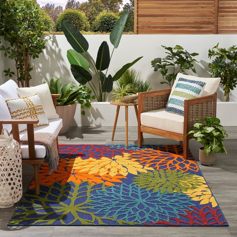 Nourison Home Aloha Indoor-Outdoor Navy Multicolor 5'3" x 7'5" Area Rug, Easy Cleaning, Non Shedding, Bed Room, Living Room, Dining Room, Backyard, Deck, Patio (5x7) - Image 5