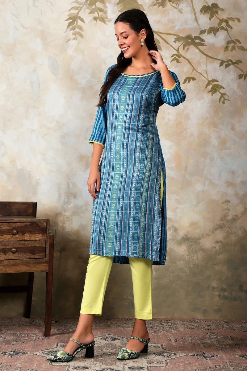 Aurelia Women's Blue Geometric Printed Printed Regular Kurta - Image 4