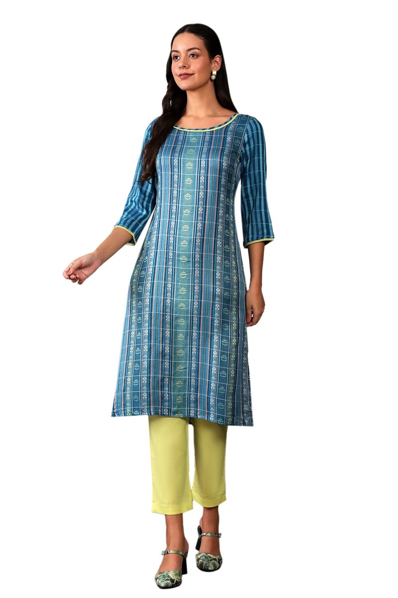Aurelia Women's Blue Geometric Printed Printed Regular Kurta - Image 1