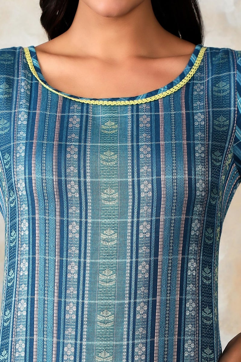 Aurelia Women's Blue Geometric Printed Printed Regular Kurta - Image 3