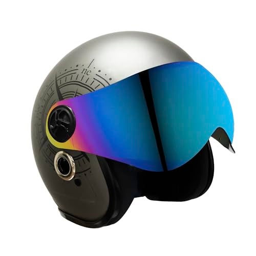Turtle Helmet Star with Visor Half Face with Scratch Resistive Rainbow Visor & Hard Shell ABS Plastic Helmet, Grey, Large Size, (L-60 cm) - Image 1