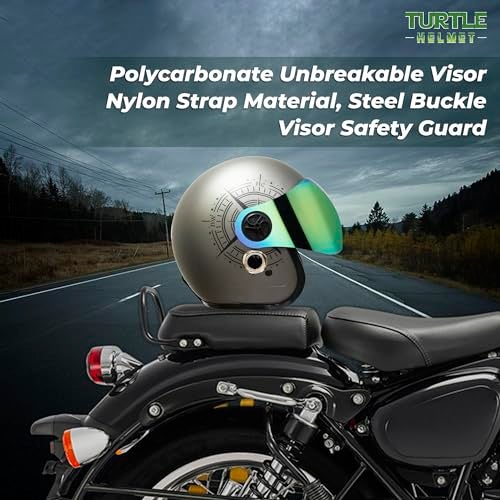 Turtle Helmet Star with Visor Half Face with Scratch Resistive Rainbow Visor & Hard Shell ABS Plastic Helmet, Grey, Large Size, (L-60 cm) - Image 5