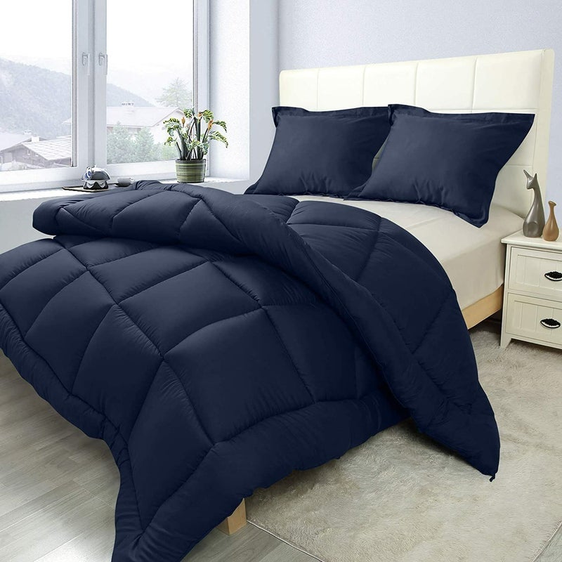 Texlux Soft Microfiber 500 GSM Heavy Winter QuiltComforterDuvetBedding SetBlanketRajaiDouble90 Inch X 100 Inch Bed Comforter Blanket with 2 Pillow Cover17 Inch X 27 Inch Dark Blue - Image 1