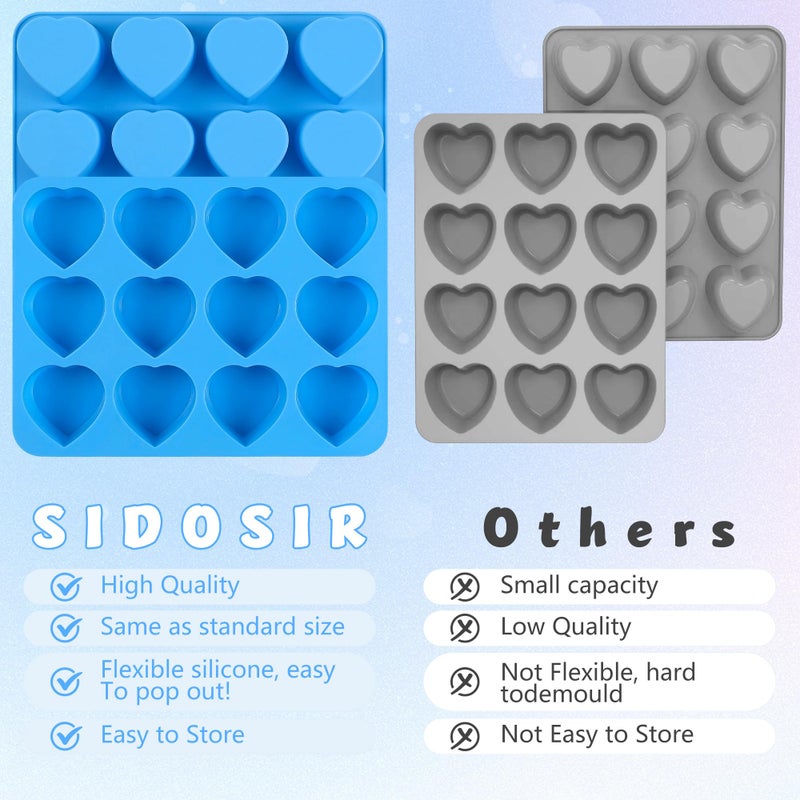 Sidosir 2Pcs Silicone Heart Muffin Pan Nonstick Molds, Valentine's Day Chocolate Molds for Crafting Muffin Cakes, Cupcake Pan Chocolate Silicone Heart Mold for Home Baking, Brownies, and Desserts - Image 3