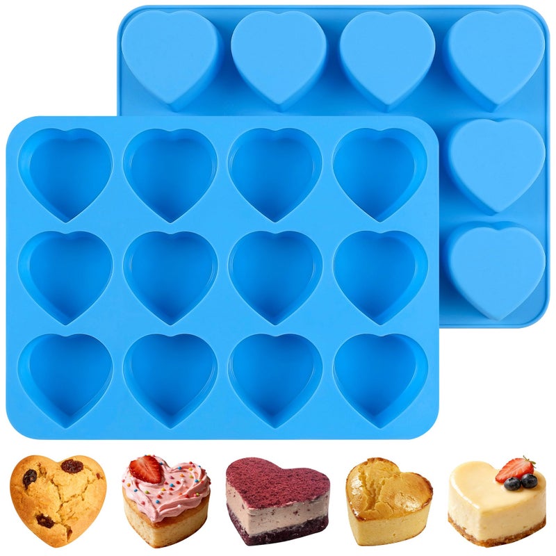 Sidosir 2Pcs Silicone Heart Muffin Pan Nonstick Molds, Valentine's Day Chocolate Molds for Crafting Muffin Cakes, Cupcake Pan Chocolate Silicone Heart Mold for Home Baking, Brownies, and Desserts - Image 1