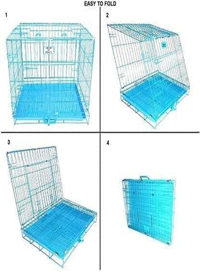 Pups&Pets قفص الكلاب من Pups&Pets - قفص معدني قابل للطي بباب واحد مطلي بالبودرة مع صينية قابلة للإزالة للكلاب والقطط والأرانب (أزرق، 18 بوصة) - Image 3