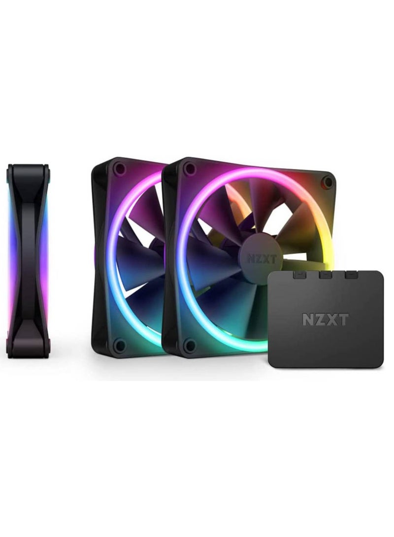 NZXT F120 RGB Duo Triple Pack, 3x 120mm Dual-Sided RGB PWM Fans, Fluid Dynamic Bearings, 500-1800 RPM, 48.6 CFM Airflow, 2.42 mm-H₂O Static Pressure, RGB Controller Included, USB & SATA Powered, Compatible with NZXT CAM Software, Black | RF-D12TF-B1 - Image 1