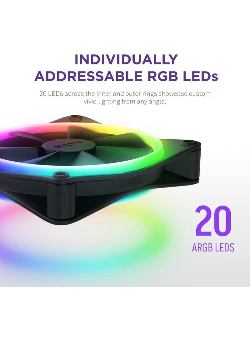 NZXT F120 RGB Duo Triple Pack, 3x 120mm Dual-Sided RGB PWM Fans, Fluid Dynamic Bearings, 500-1800 RPM, 48.6 CFM Airflow, 2.42 mm-H₂O Static Pressure, RGB Controller Included, USB & SATA Powered, Compatible with NZXT CAM Software, Black | RF-D12TF-B1 - Image 2