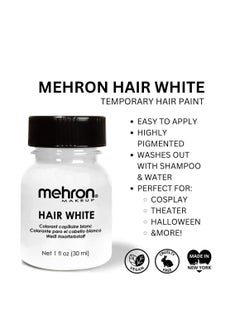 mehron Mehron Makeup Hair White | Washable White Hair Dye | Temporary Hair Color for Theatre, Cosplay, & Halloween 1 fl oz (30ml) (White)  - Image 2