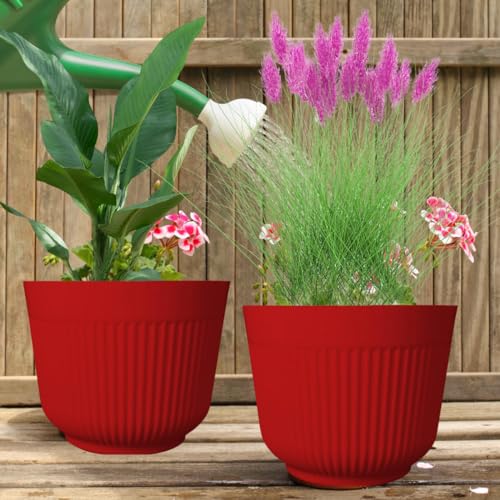TECHBLAZE 12 inch Planter Pot Big Size Plastic Flower Planters Multicolor Indoor Outdoor Flower pots for Garden Gamley for Balcony Garden Nursery School Home Office (Red, Pack of 8) - Image 5