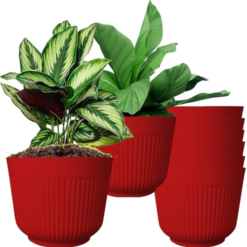 TECHBLAZE 12 inch Planter Pot Big Size Plastic Flower Planters Multicolor Indoor Outdoor Flower pots for Garden Gamley for Balcony Garden Nursery School Home Office (Red, Pack of 8) - Image 1