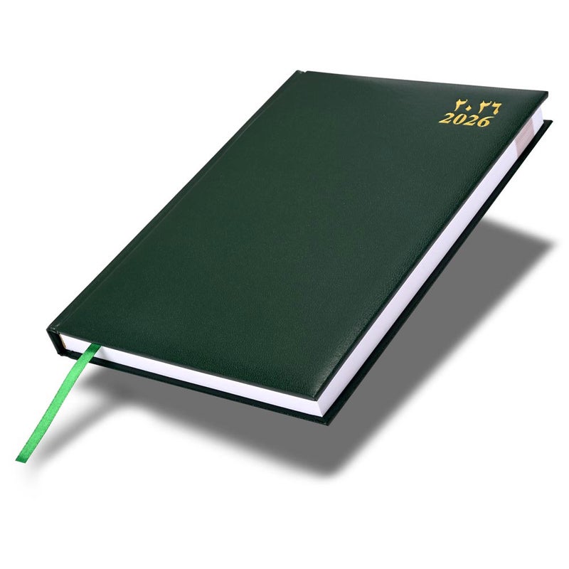 FIS 2026 Agenda Diary, 170x240mm Size, 1 Side Padded Vinyl Cover, 1 Day a Page Format, Arabic/English, 60gsm White Paper, Green Cover-FSDI75AEVN26GR - Image 1