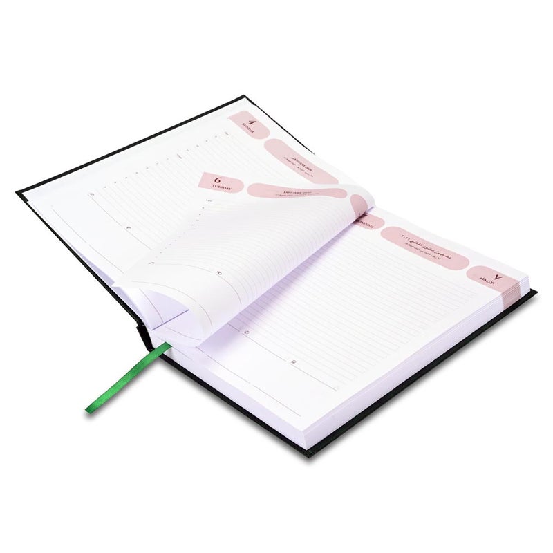 FIS 2026 Agenda Diary, 170x240mm Size, 1 Side Padded Vinyl Cover, 1 Day a Page Format, Arabic/English, 60gsm White Paper, Green Cover-FSDI75AEVN26GR - Image 4