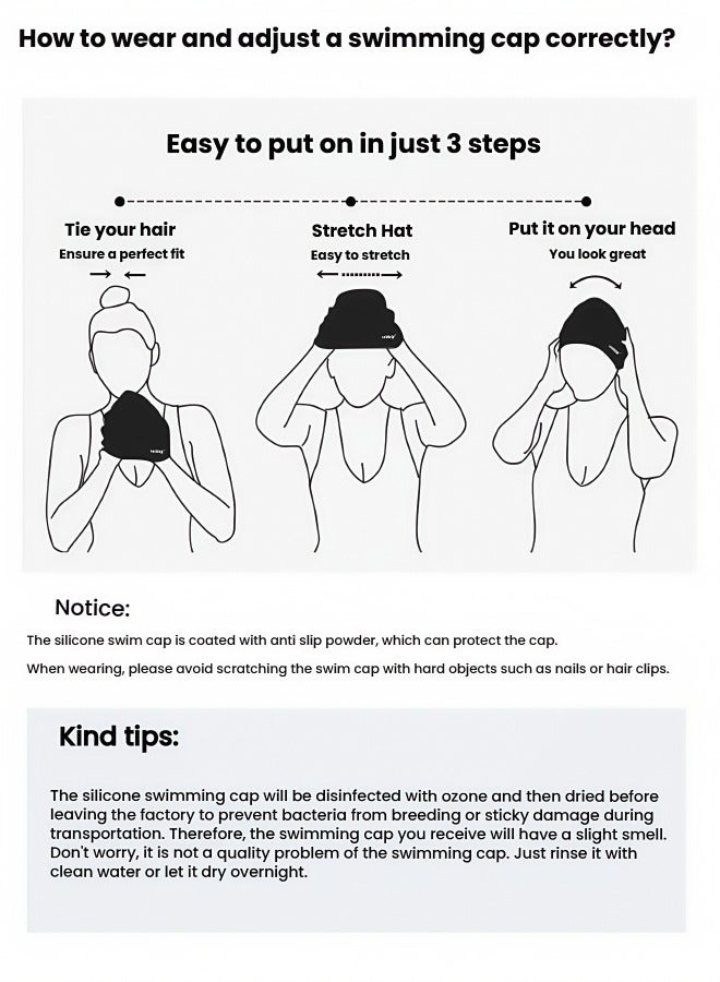 وايف WAVE Swimming Cap - Waterproof Silicone Sport Swim Hat with Ear Protection, Extra-Large Design for Long Hair, Unisex Adult Swim Cap for Men and Women - Image 5