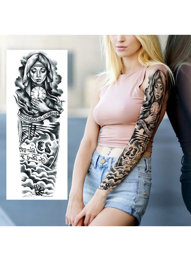 PADOUN Black Totem Flower Skull Temporary Tattoos - 8-Sheet Realistic Sleeve Tattoos for Men and Women, Large Arm Fake Tattoo - Image 2