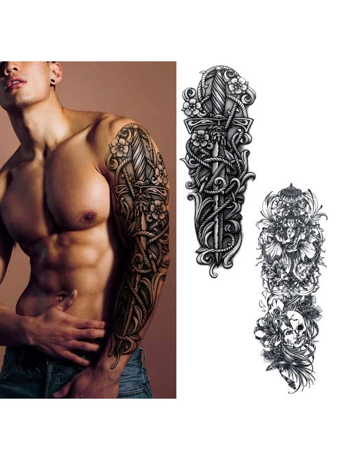 PADOUN Black Totem Flower Skull Temporary Tattoos - 8-Sheet Realistic Sleeve Tattoos for Men and Women, Large Arm Fake Tattoo - Image 5
