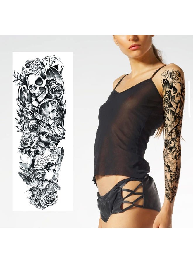 PADOUN Black Totem Flower Skull Temporary Tattoos - 8-Sheet Realistic Sleeve Tattoos for Men and Women, Large Arm Fake Tattoo - Image 3