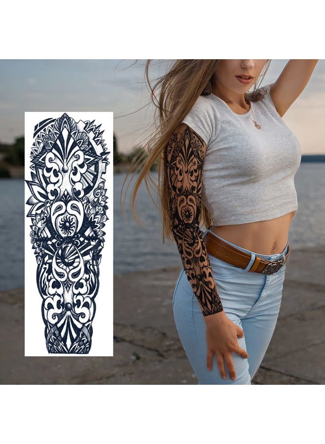PADOUN Black Totem Flower Skull Temporary Tattoos - 8-Sheet Realistic Sleeve Tattoos for Men and Women, Large Arm Fake Tattoo - Image 4