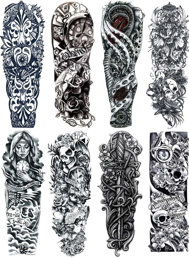 PADOUN Black Totem Flower Skull Temporary Tattoos - 8-Sheet Realistic Sleeve Tattoos for Men and Women, Large Arm Fake Tattoo - Image 1