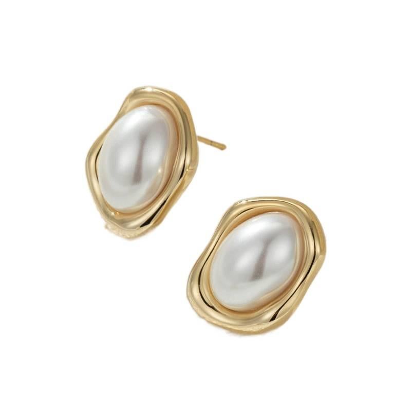 AD Pearl Stud Earrings with 925 Sterling Silver and Drop Accent Lightweight Statement Jewelry for Daily Wear and Dressy Styling - Image 1