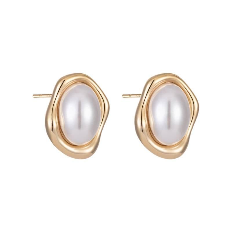 AD Pearl Stud Earrings with 925 Sterling Silver and Drop Accent Lightweight Statement Jewelry for Daily Wear and Dressy Styling - Image 5
