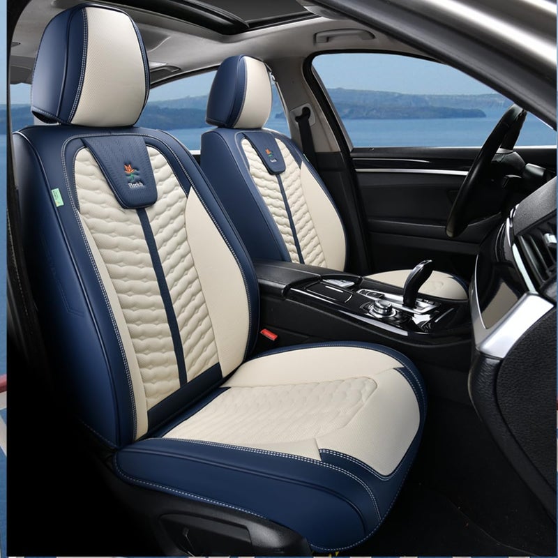FLORICH Seat Covers for Cars, Seat Covers Full Set 5 Seats, Waterproof Leather Car Seat Covers, Front and Rear Seat Covers, Universal Seat Protector Accessories for Most Vehicles-Blue&White - Image 2