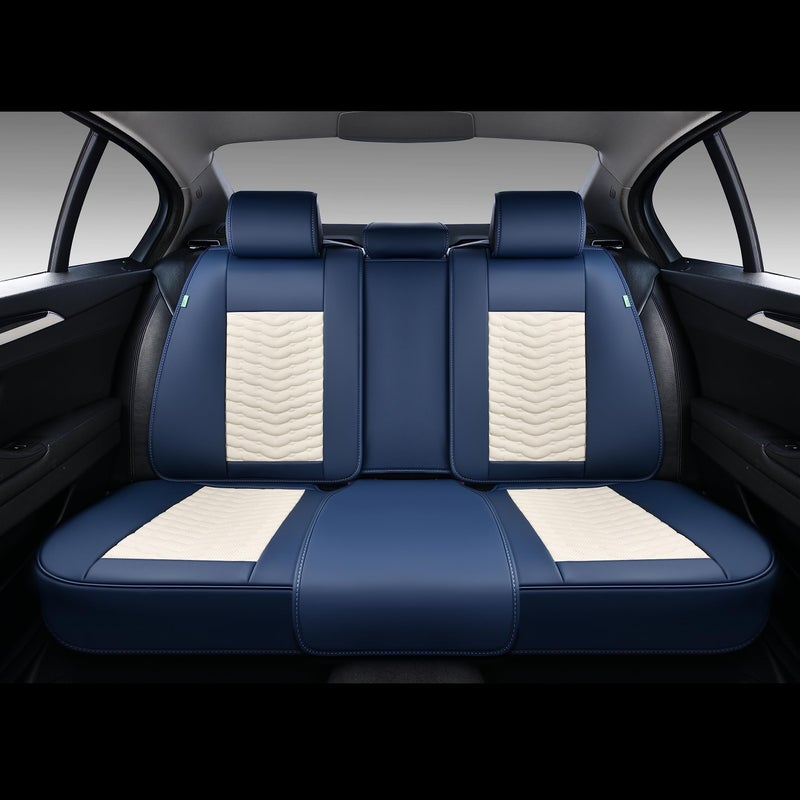 FLORICH Seat Covers for Cars, Seat Covers Full Set 5 Seats, Waterproof Leather Car Seat Covers, Front and Rear Seat Covers, Universal Seat Protector Accessories for Most Vehicles-Blue&White - Image 4
