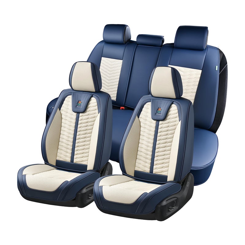 FLORICH Seat Covers for Cars, Seat Covers Full Set 5 Seats, Waterproof Leather Car Seat Covers, Front and Rear Seat Covers, Universal Seat Protector Accessories for Most Vehicles-Blue&White - Image 1