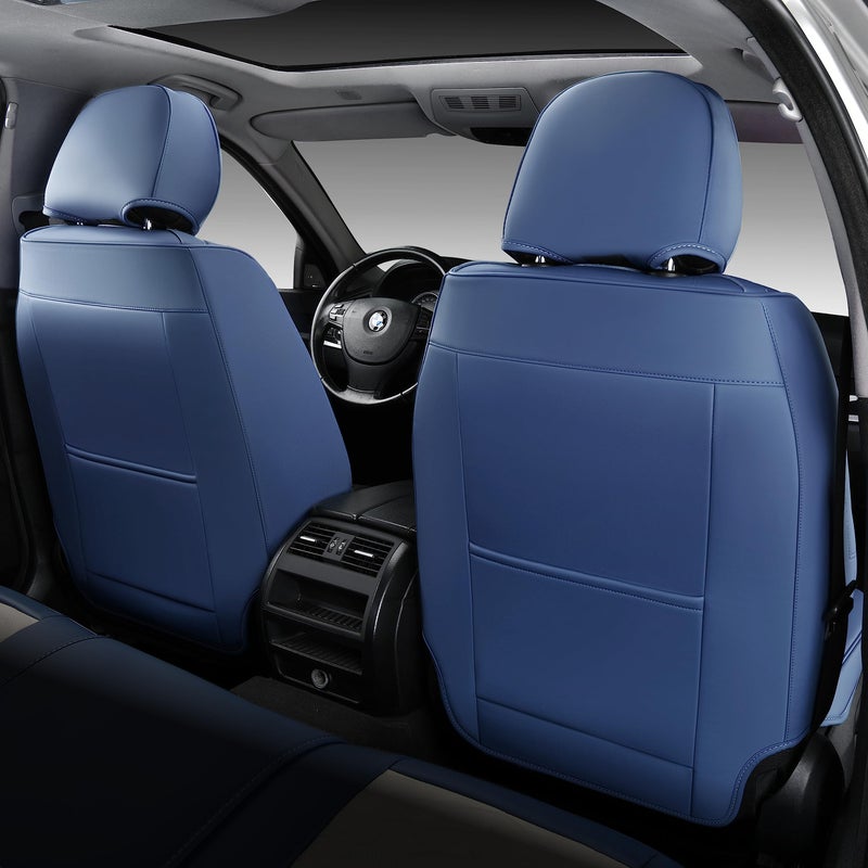FLORICH Seat Covers for Cars, Seat Covers Full Set 5 Seats, Waterproof Leather Car Seat Covers, Front and Rear Seat Covers, Universal Seat Protector Accessories for Most Vehicles-Blue&White - Image 3