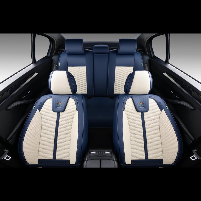 FLORICH Seat Covers for Cars, Seat Covers Full Set 5 Seats, Waterproof Leather Car Seat Covers, Front and Rear Seat Covers, Universal Seat Protector Accessories for Most Vehicles-Blue&White - Image 5