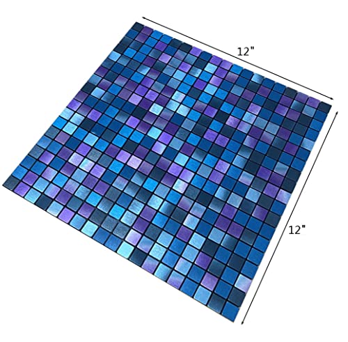 XUANINY Peel and Stick Backsplash Tiles for Kitchen,Bathroom,Fireplace,Self Adhesive Metal Aluminum Mosaic (12"x12") (10, Blue and Purple Mixed) - Image 3
