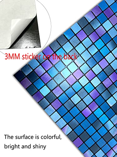XUANINY Peel and Stick Backsplash Tiles for Kitchen,Bathroom,Fireplace,Self Adhesive Metal Aluminum Mosaic (12"x12") (10, Blue and Purple Mixed) - Image 5