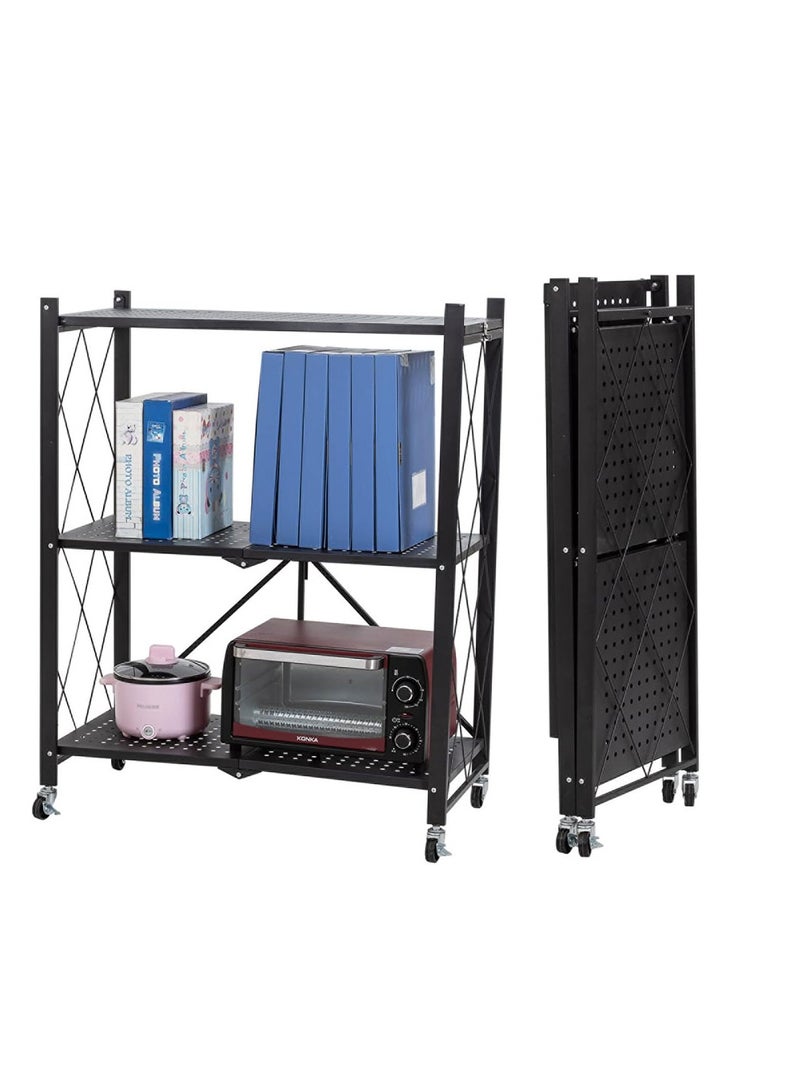 Cool Baby COOLBABY Folding Shelf 3 Tier Storage Shelves Kitchen Cabinet Storage Rack with Wheels Storage Organizer Rack - Image 1
