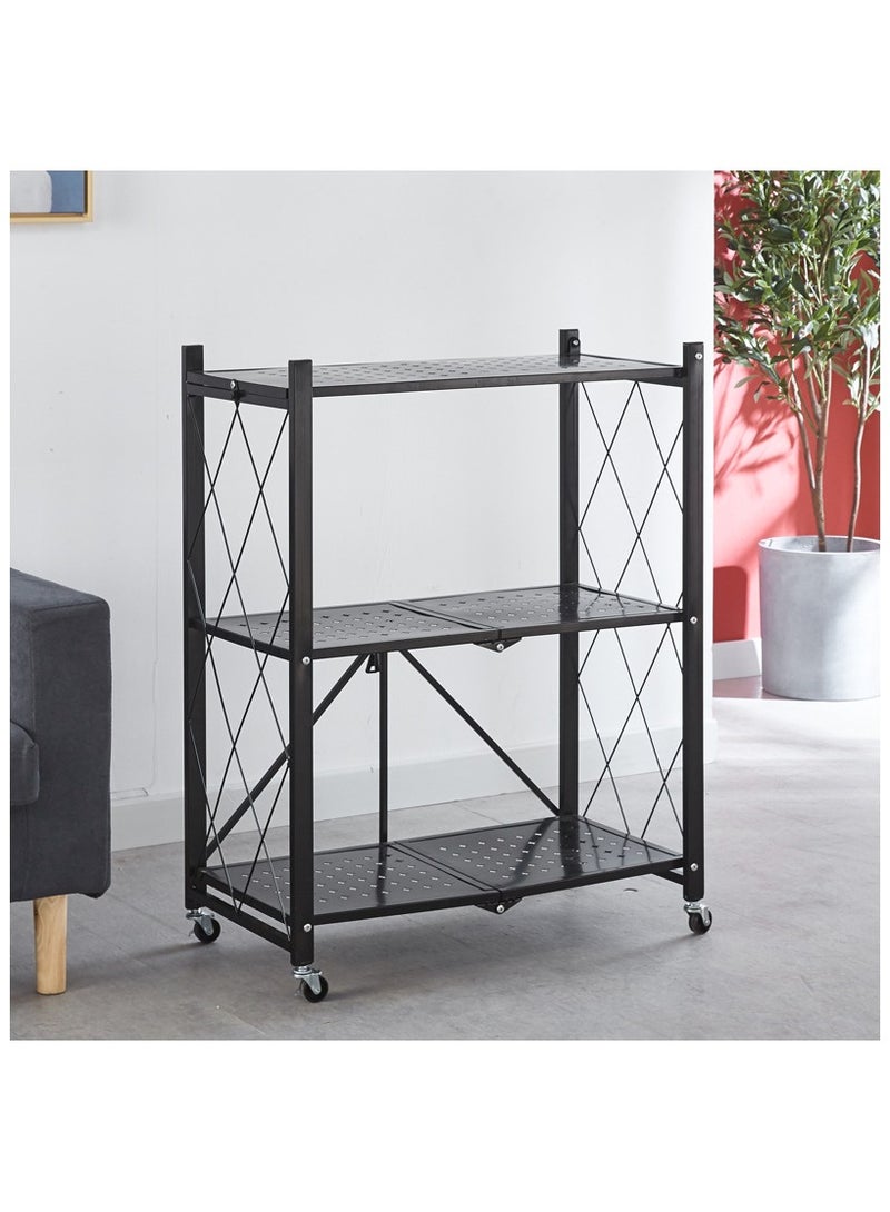 Cool Baby COOLBABY Folding Shelf 3 Tier Storage Shelves Kitchen Cabinet Storage Rack with Wheels Storage Organizer Rack - Image 3