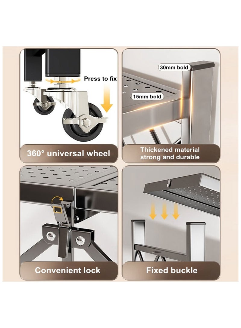Cool Baby COOLBABY Folding Shelf 3 Tier Storage Shelves Kitchen Cabinet Storage Rack with Wheels Storage Organizer Rack - Image 4