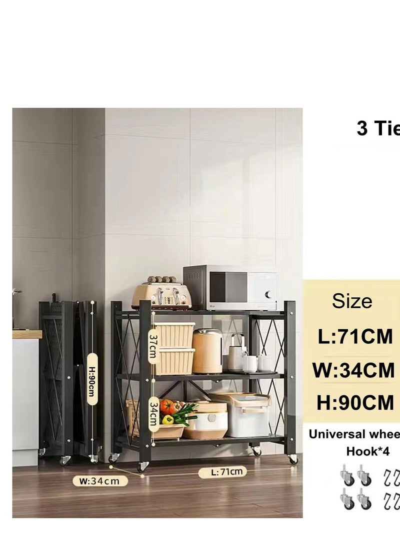 Cool Baby COOLBABY Folding Shelf 3 Tier Storage Shelves Kitchen Cabinet Storage Rack with Wheels Storage Organizer Rack - Image 5