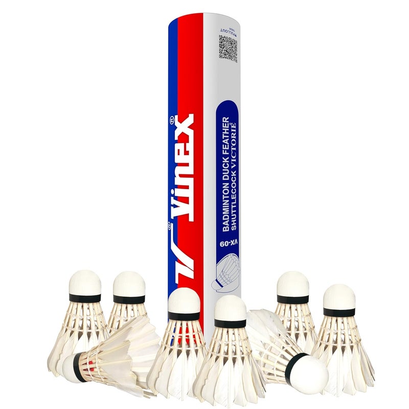 VINEX Victorie Duck Feather Shuttlecock – (Pack of 12), Durable Feather Birdies for Badminton, Premium Cork Base, Tournament & Practice Use - Image 1