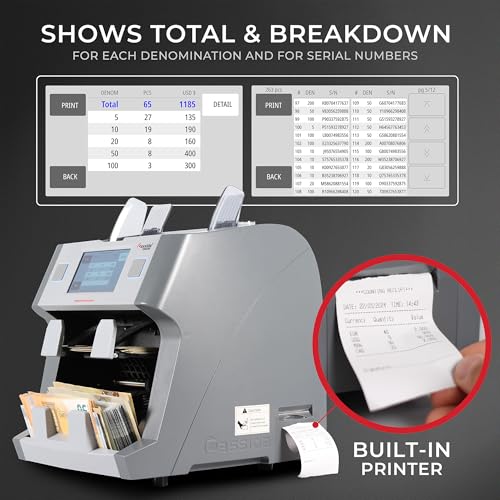 Cassida 9900R V2 2-Pocket Premium Bank Grade Money Counter Machine Mixed Denomination, Bill Sorter, Value Counting, Printer Enabled, 2 CIS, UV/MG, IR/IT Counterfeit Detection with Built-in Printer - Image 3