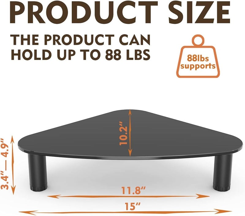 Hemudu Tempered Glass Computer Monitor Riser/Triangle Save Space Desktop Corner Stand for Computer Monitor & Laptop Black HD01B-003 - Image 4