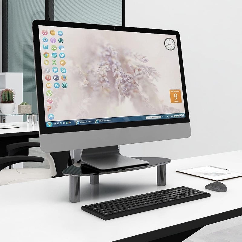 Hemudu Tempered Glass Computer Monitor Riser/Triangle Save Space Desktop Corner Stand for Computer Monitor & Laptop Black HD01B-003 - Image 3