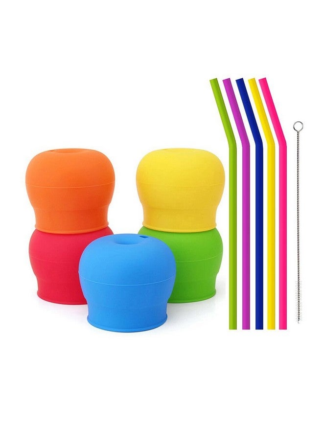 TOUGS Silicone Sippy Straw Cup Lids for Toddlers Babies (Pack of 5) - 5 Drinking Straws - Reusable, Spill-proof - Stretches to Cover Tumblers, Yeti Rambler, Mason Jars, Cups and Mugs - Image 1