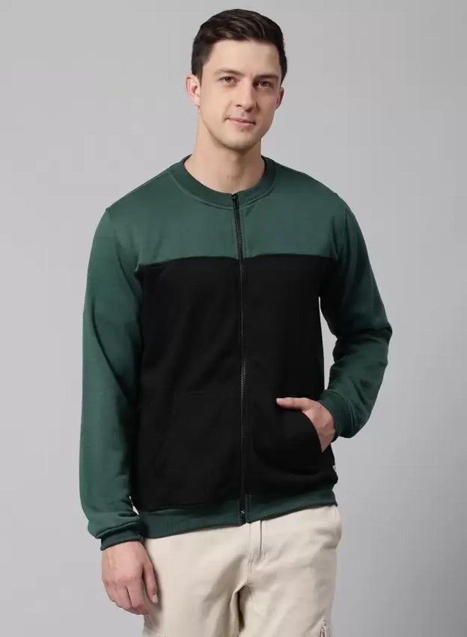 Dennis Lingo Men's Petrol Green Polyester Blend Colourblocked Regular Fit Sweatshirt  - Image 1