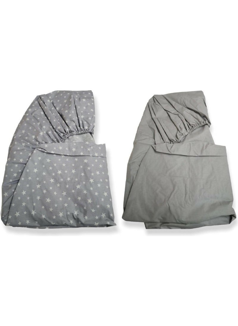 Bebek Özel Baby Special Cotton Baby and Kids Fitted Sheet Gray and Starry Gray 60X160 (2 Pieces) 