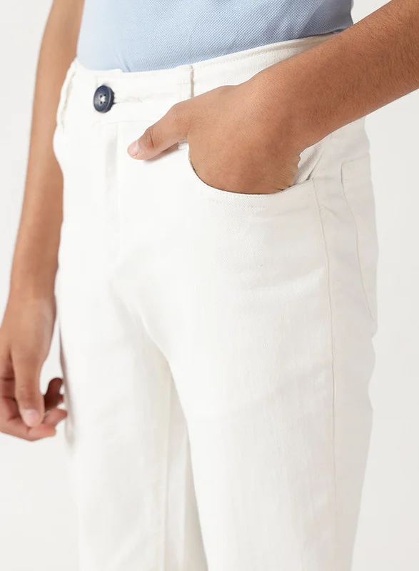 One Friday One Friday Boys White Regular Fit Solid Trouser